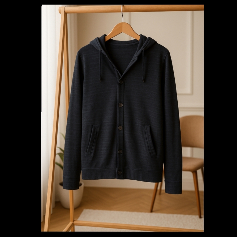 James Perse Lightweight Hooded Button-Up Sweatshirt Jacket Black Women’s Small